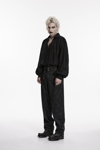 Black Floral Jacquard Men's Gothic Gorgeous Double-breasted Pants