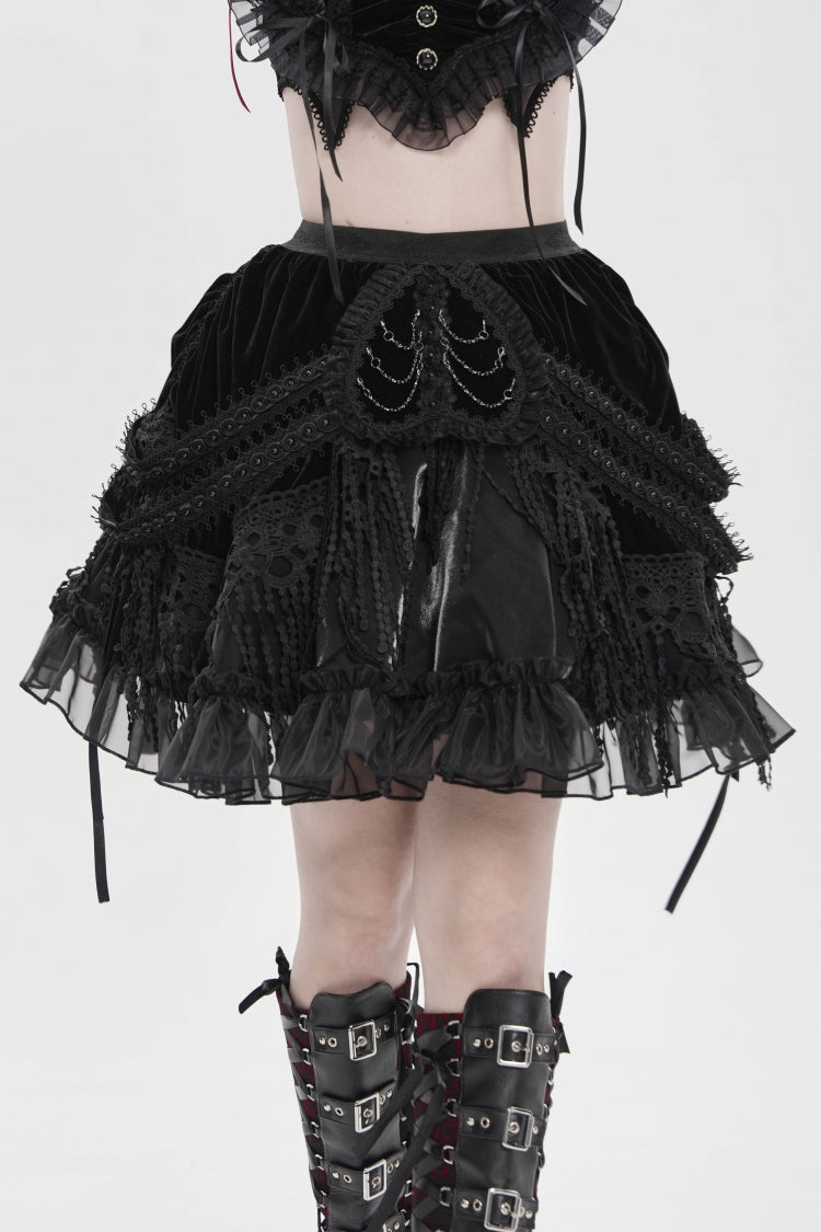 Black Multi-Layered  Tassels  Chain-Decorated Women's Gothic Skirt