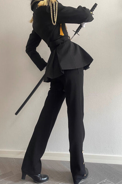 Black Lapel Collar Long Sleeves Ouji Military Prince Handsome Lolita Suit Coat