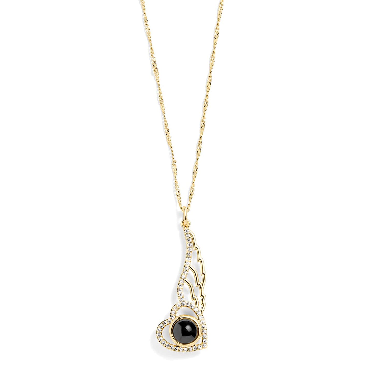 Personalized Pavé Angel Wing Photo Necklace