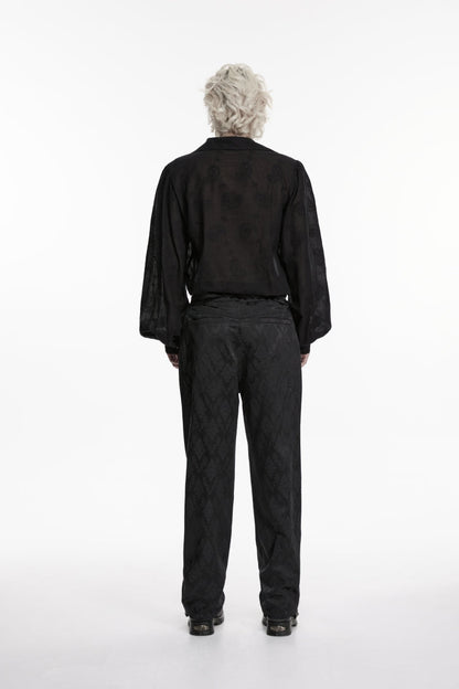 Black Floral Jacquard Men's Gothic Gorgeous Double-breasted Pants